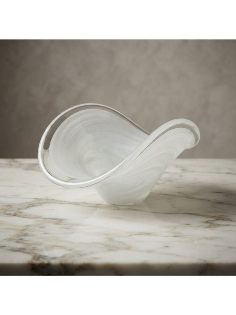 Vintage White Swirl Art Glass Bowl Mid Century Modern Murano Style Decor